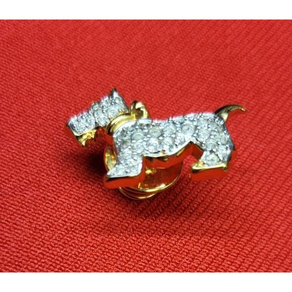 Swarovski Scotty Dog Pave Crystal Green Eye Scottish Terrier Pin Tie Tack Lapel - Picture 7 of 12